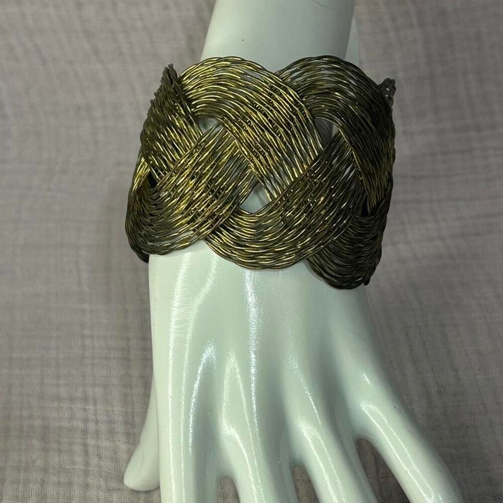 Vintage Brass Woven Wire Basketweave Cuff Bracelet
